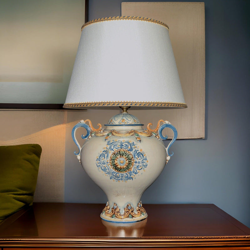 Lume Palla con Manici in Ceramica di Caltagirone h 65 cm - Blu e Arancio