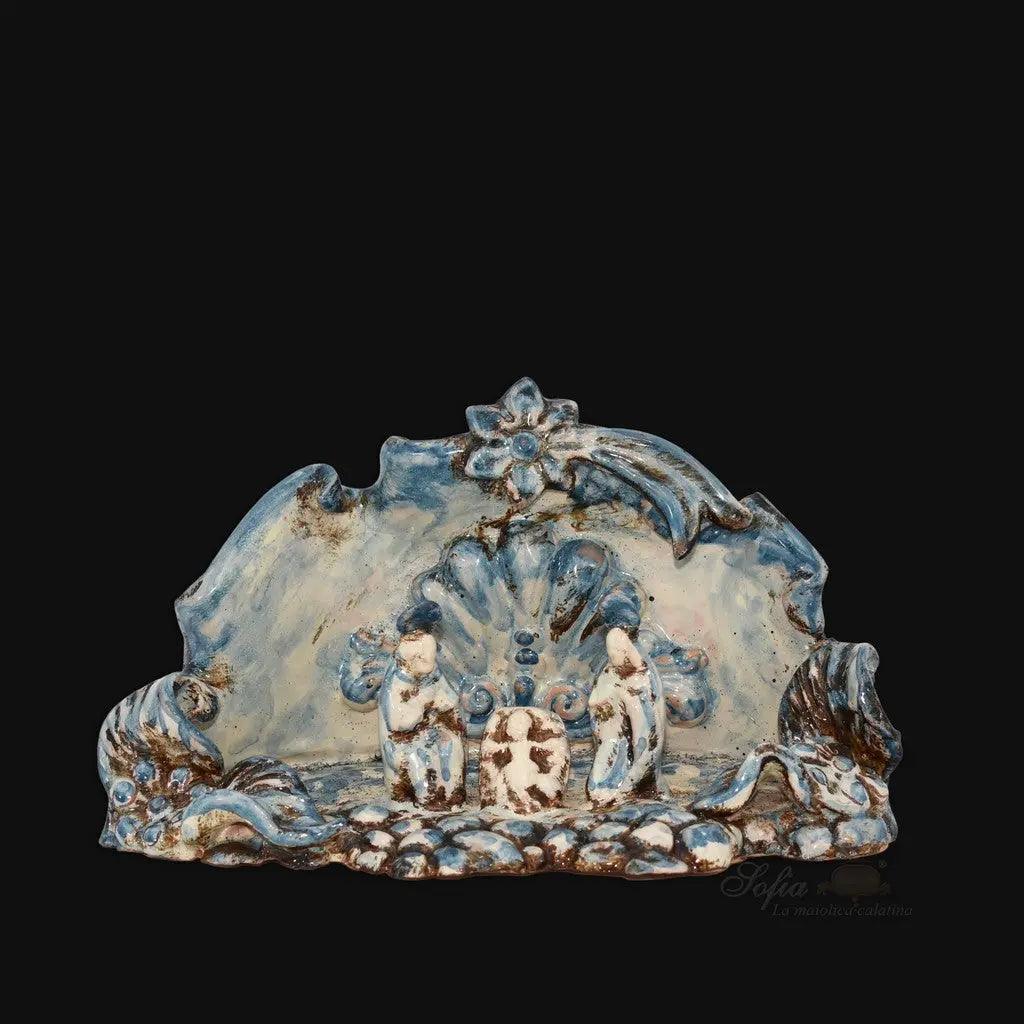 Natività Media, Mono Blu, presepe, figure e dettagli e bianchi. Ceramiche Sofia, Caltagirone