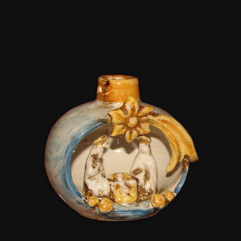 Natività Mini Pallina in Ceramica di Caltagirone h 10 cm - Blu e Arancio