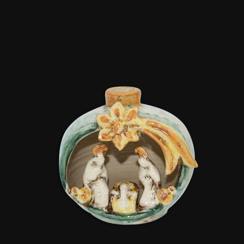 Natività Mini Pallina in Ceramica di Caltagirone h 10 cm - Verde e Arancio