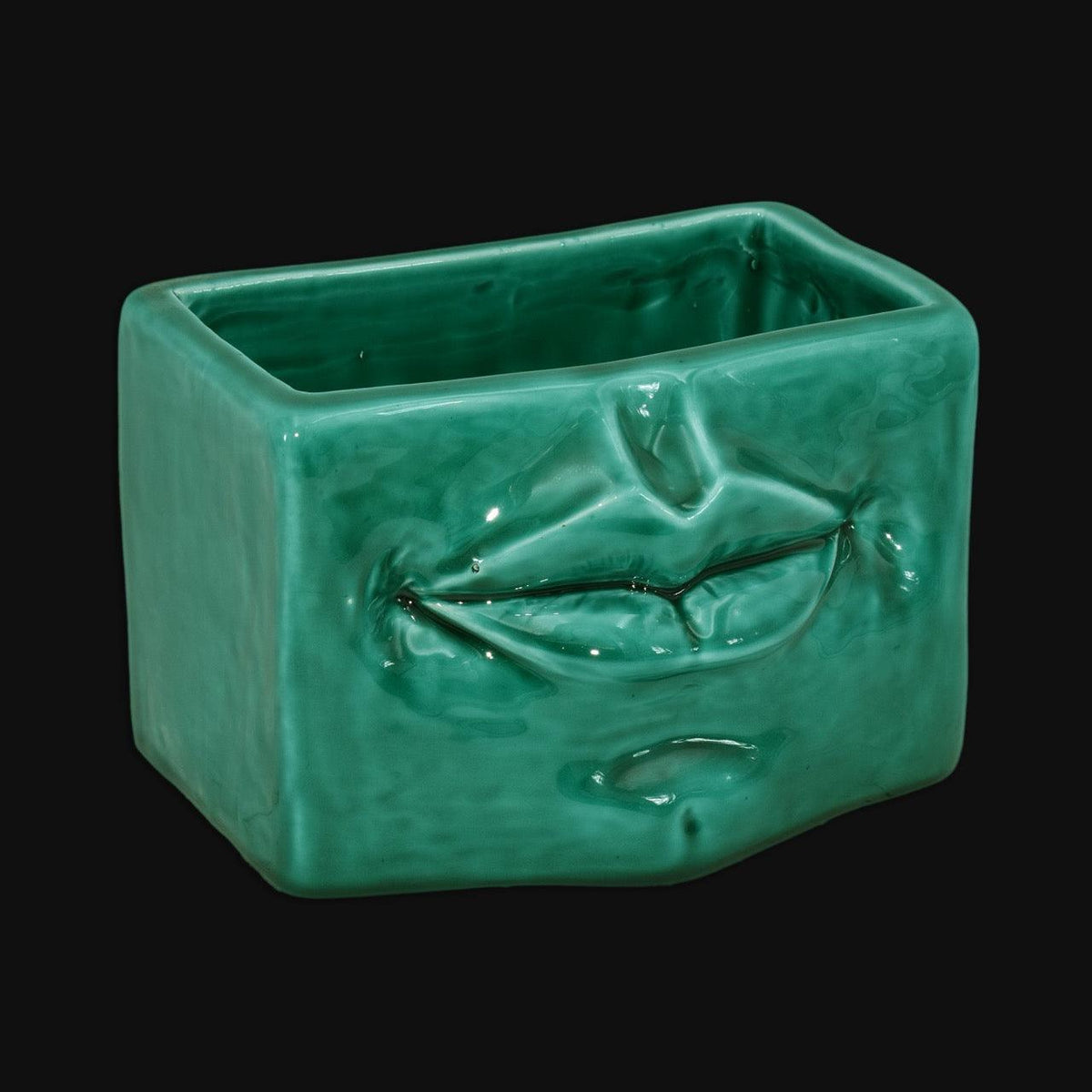 Scatola con Espressione, Verde Smeraldo, labbra. Ceramiche Sofia, Caltagirone