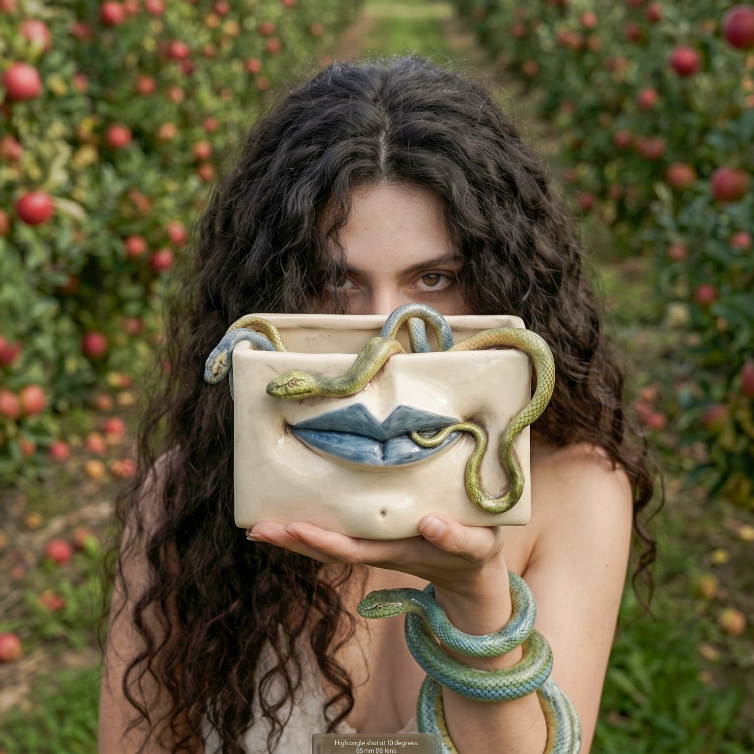 Scatola Medusa, Labbra Blu e Serpenti Applicati, Madreperla Antichizzato. Ceramica siciliana di Caltagirone, Sofia