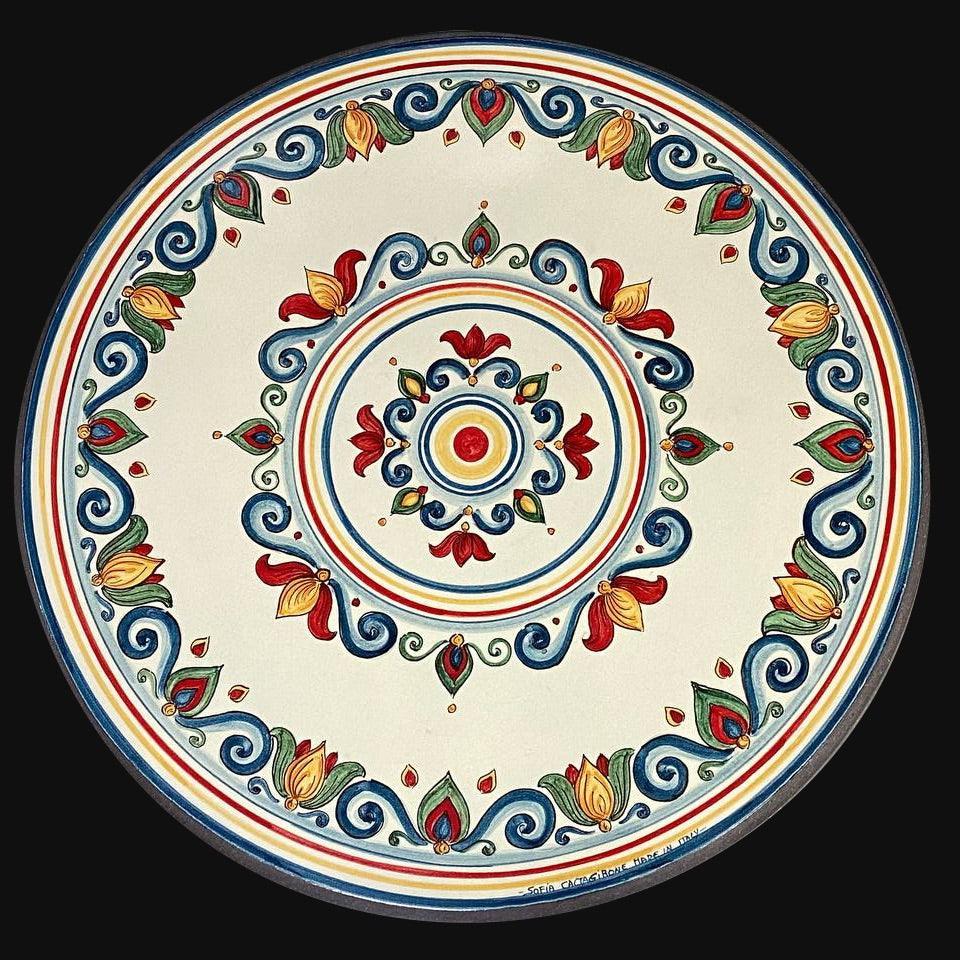 Tavolo in Pietra Lavica di Caltagirone, Decoro Sicily, decori floreali colorati e motivo. Ceramiche Sofia, Caltagirone