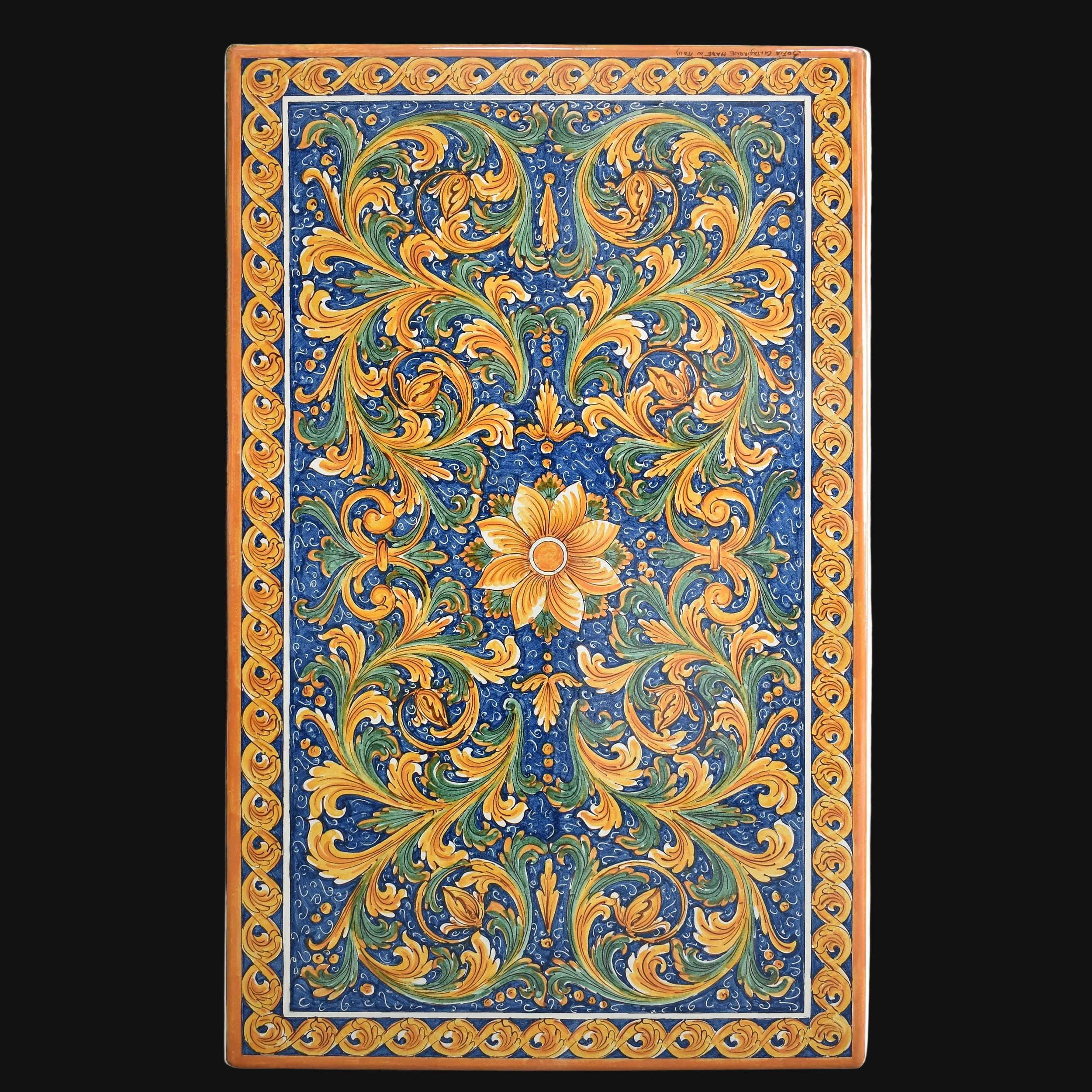 Tavolo in pietra lavica rettangolare cm 75x115 - Decoro ornato calatino - Ceramiche di Caltagirone Sofia