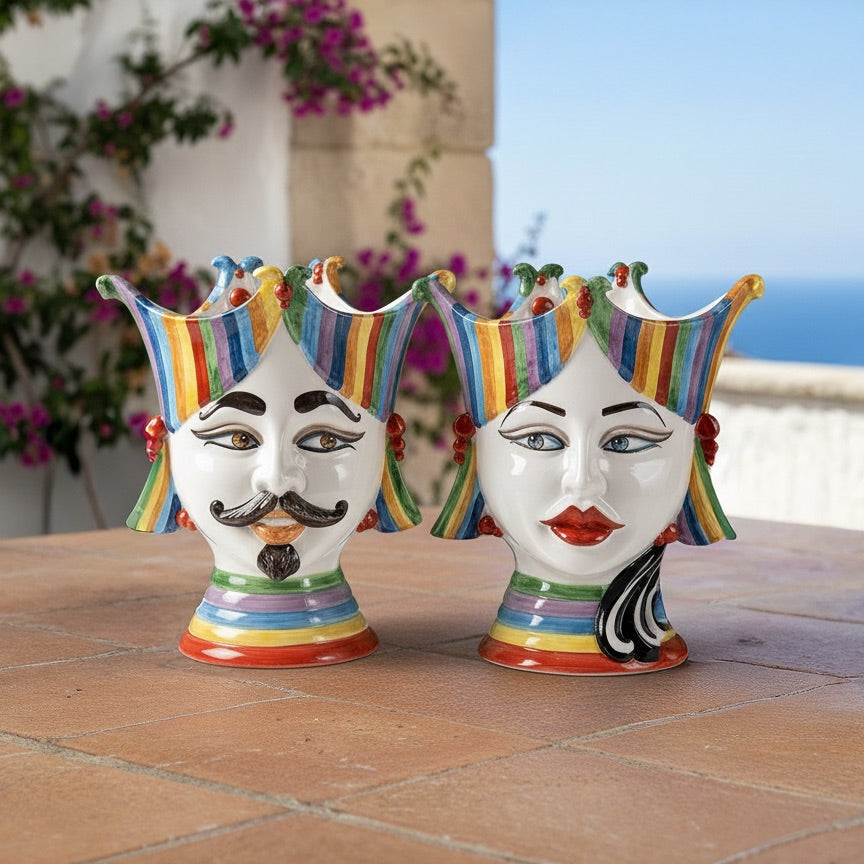 Testa di Moro "Aisha" 25 cm White and Color - Viso di Donna in Ceramica Siciliana - Ceramiche di Caltagirone Sofia