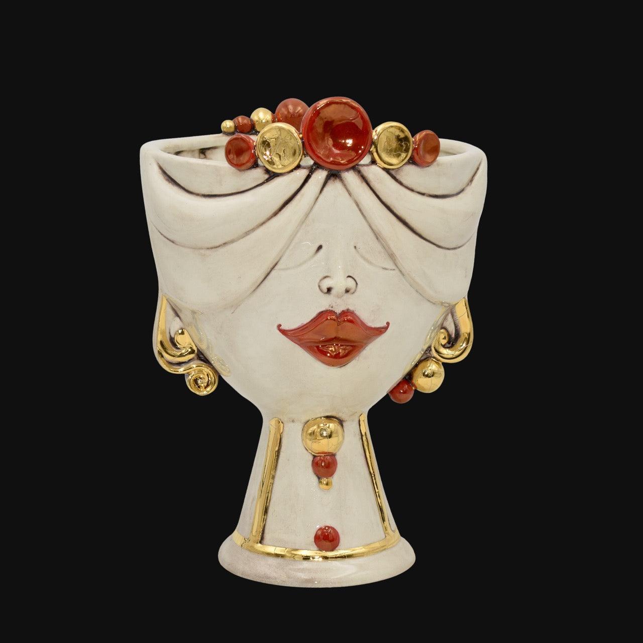 Testa Zahira, Femmina, Madreperla Antichizzato Oro e Lustri, dettagli dorati e rossi. Ceramiche Sofia, Caltagirone
