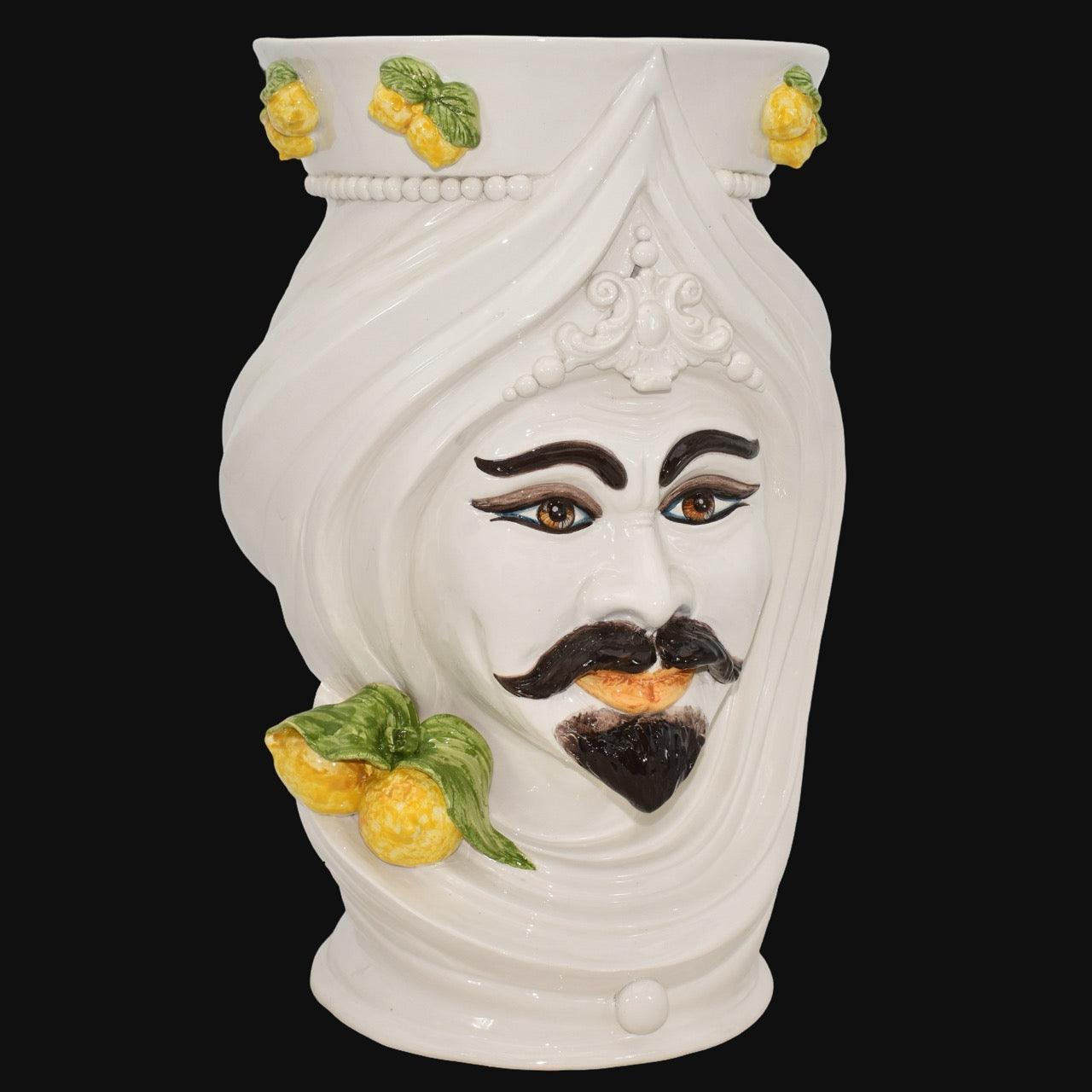 Testa di Moro con Turbante, Maschio, White and Lemon, limoni. Ceramica siciliana di Caltagirone, Sofia
