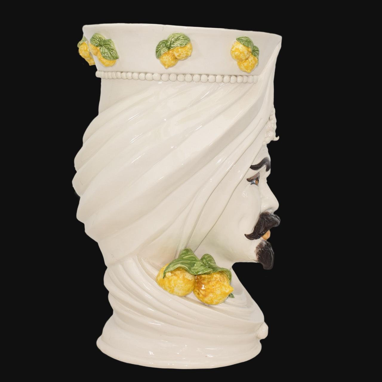 Testa di Moro con Turbante, Maschio, White and Lemon, limoni. Ceramica siciliana di Caltagirone, Sofia