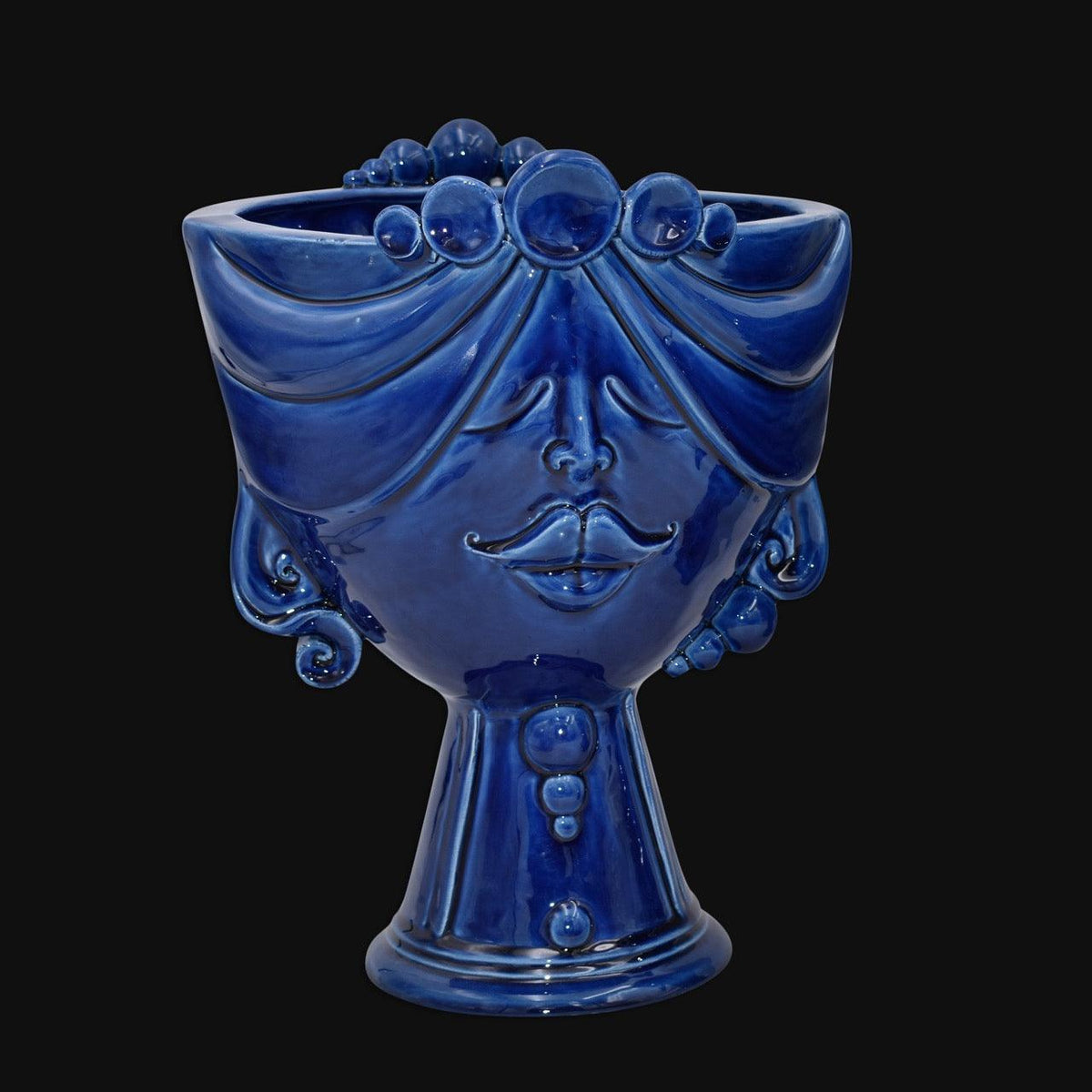 Testa Zahira, Donna, Blu Intenso, volto stilizzato. Ceramica siciliana di Caltagirone, Sofia