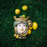 Testa h 25 limoni verde/arancio femmina - Ceramiche di Caltagirone Sofia