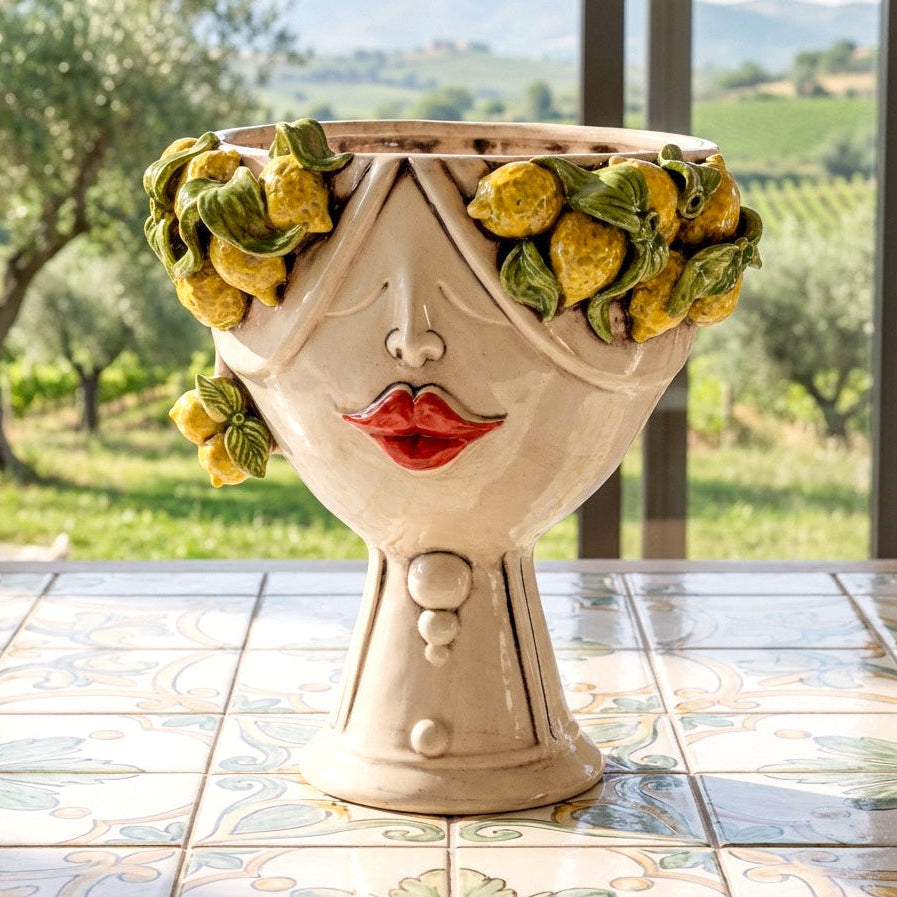Testa h 30 Zahira Limoni Siciliani in Madreperla viso donna - Ceramiche di Caltagirone Sofia