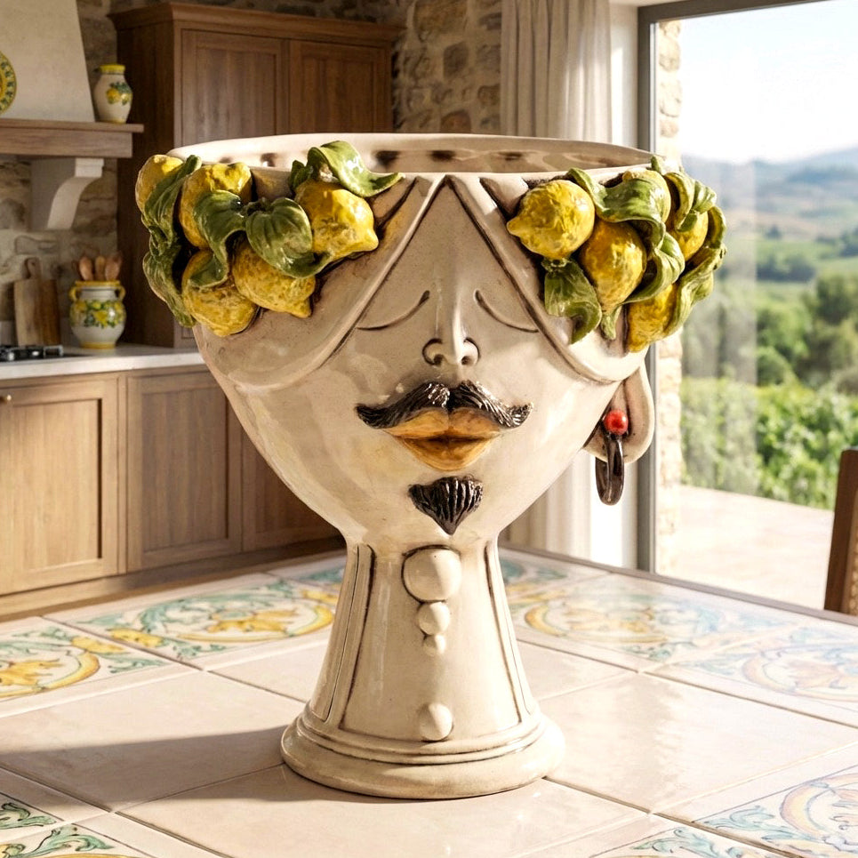 Testa h 30 Zahira Limoni Siciliani in Madreperla viso uomo - Ceramiche di Caltagirone Sofia