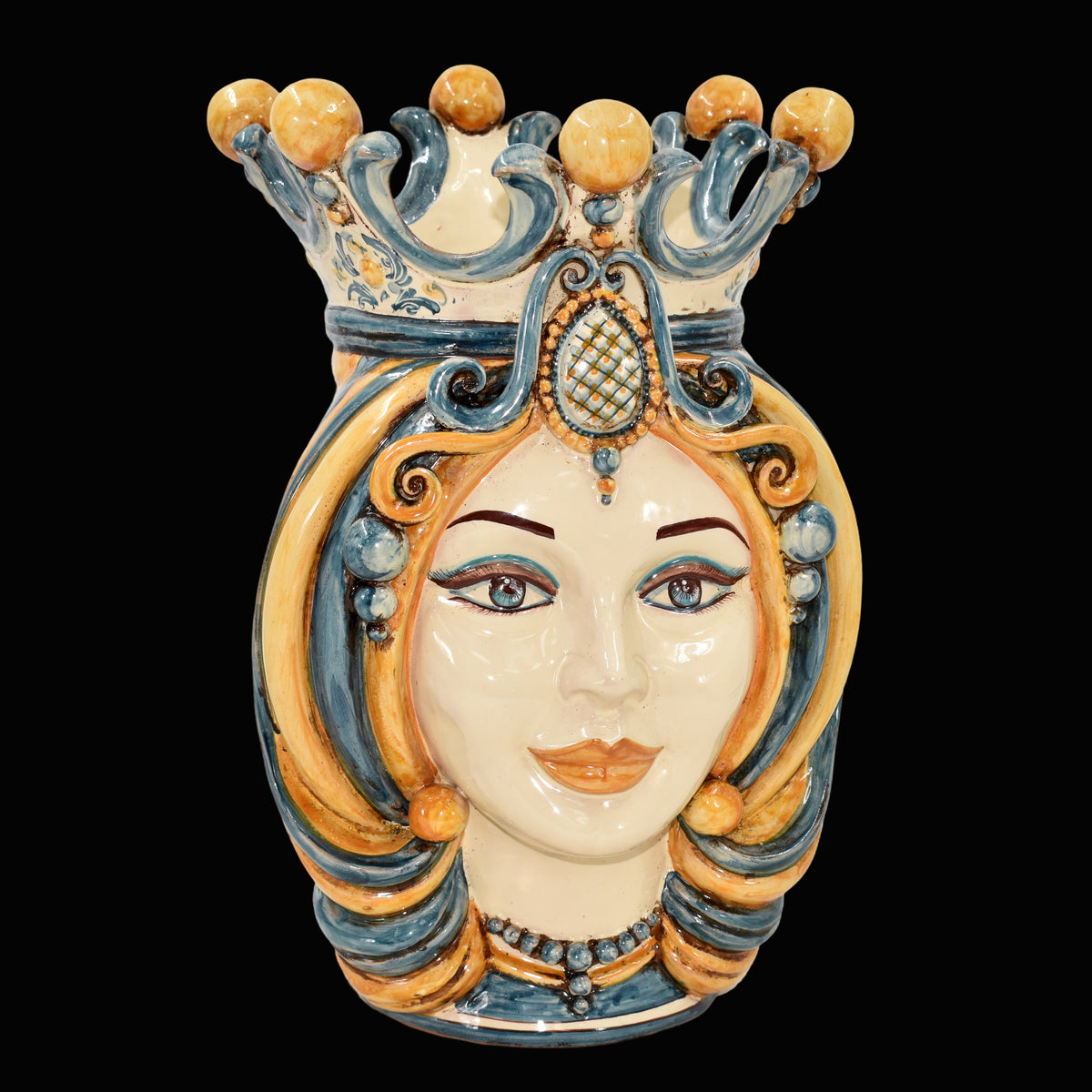 Testa di Moro, Donna, Blu e Arancio. Ceramiche Sofia, Caltagirone