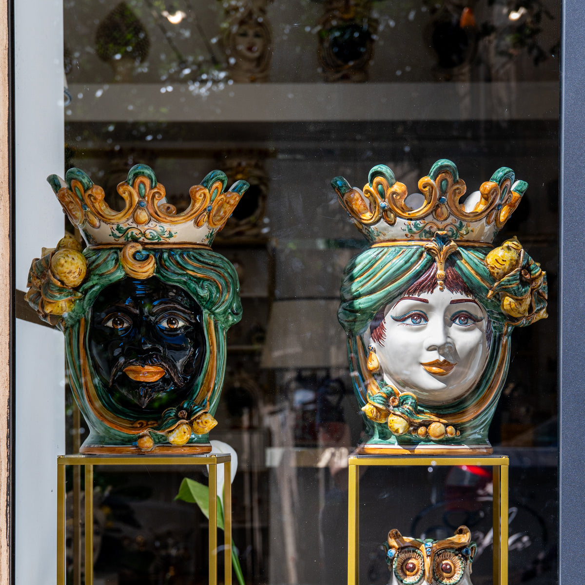 Testa h 40 limoni verde/arancio femmina - Ceramiche di Caltagirone Sofia