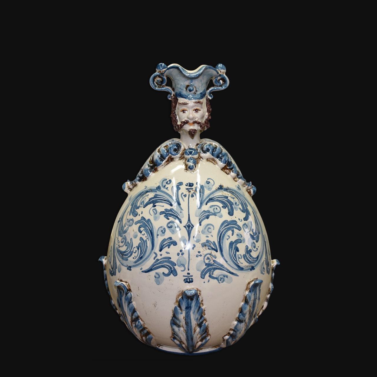 Uovo a Personaggio Uomo, Plastico Sofia, Mono Blu. Ceramica siciliana di Caltagirone