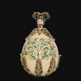 Uovo a Personaggio Uomo, Plastico Sofia, Verde e Arancio, decori floreali. Ceramica di Caltagirone