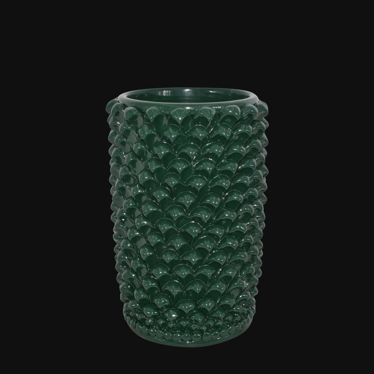 Vaso Cilindro Pigna, Verde Antico. Ceramiche Sofia, Caltagirone
