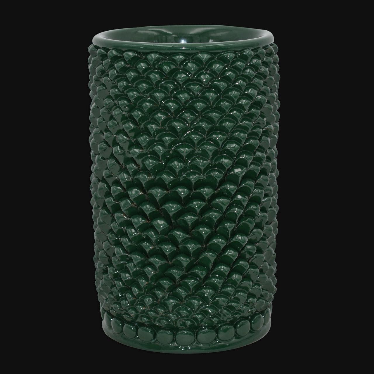 Vaso Cilindro Pigna, Verde Antico. Ceramiche Sofia, Caltagirone