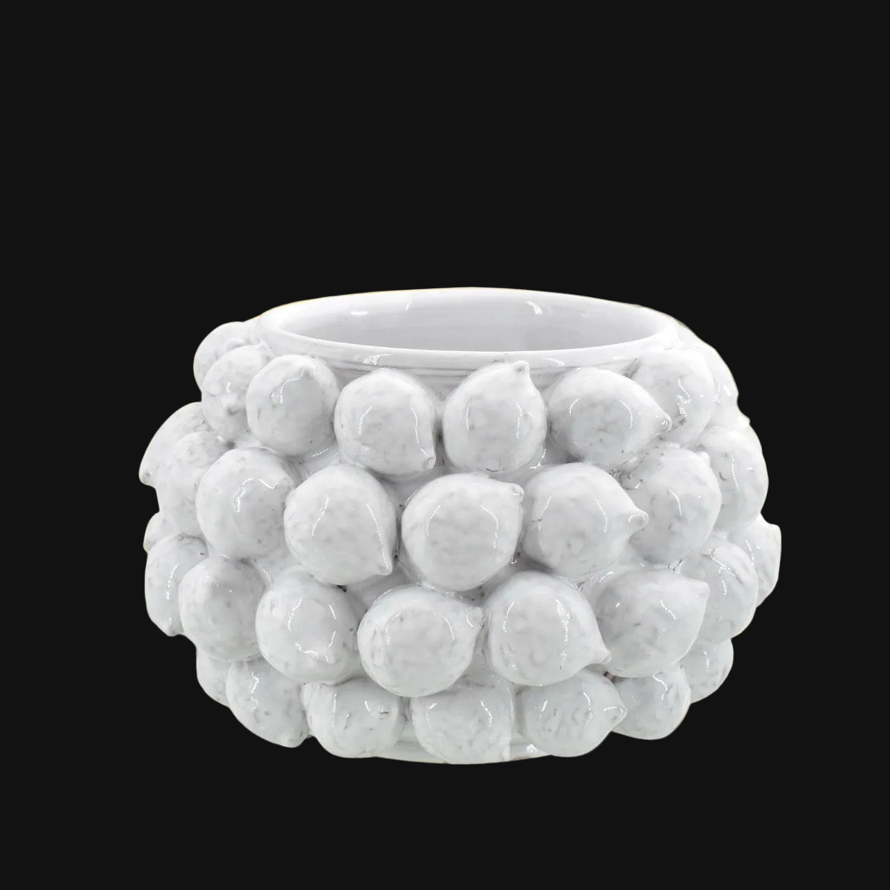 Vaso ceramica Caltagirone fatto a mano con decoro pigne bianche