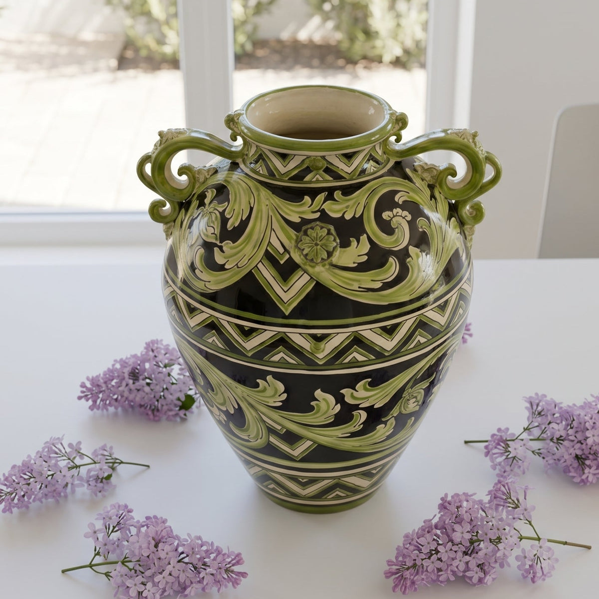 Vaso, Linea Parigi Nero e Verde. Ceramiche Sofia, Caltagirone