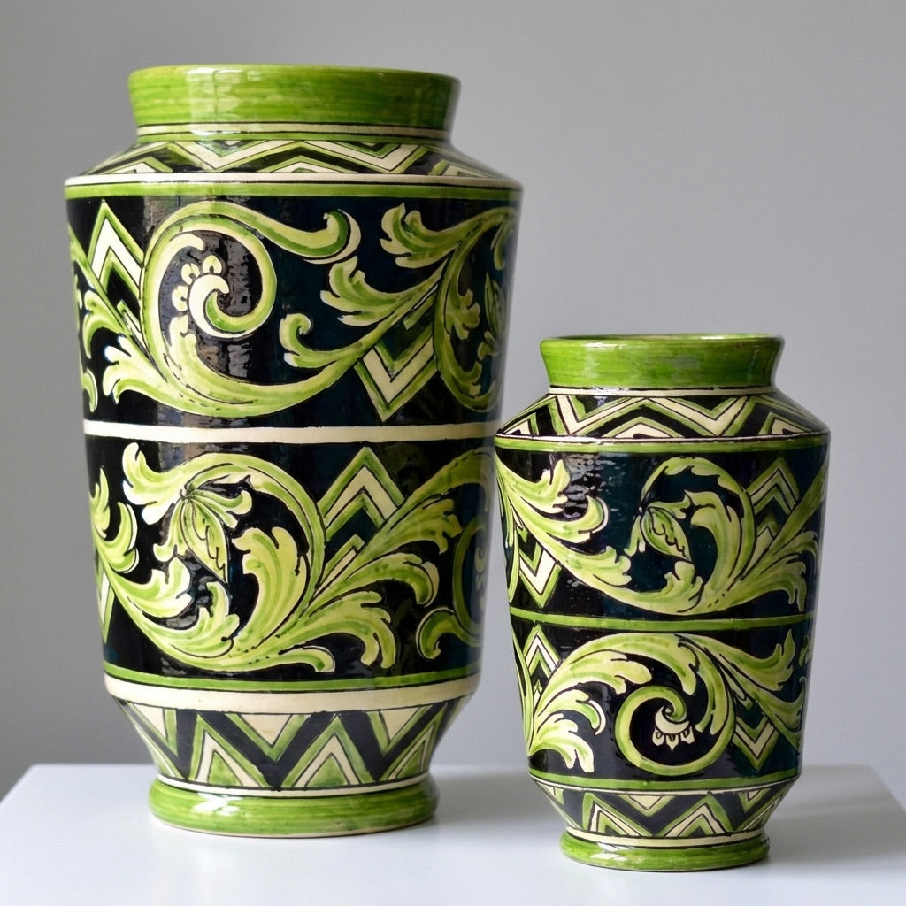 Vaso, Linea Parigi, Nero e Verde, fiori. Ceramiche Sofia, Caltagirone