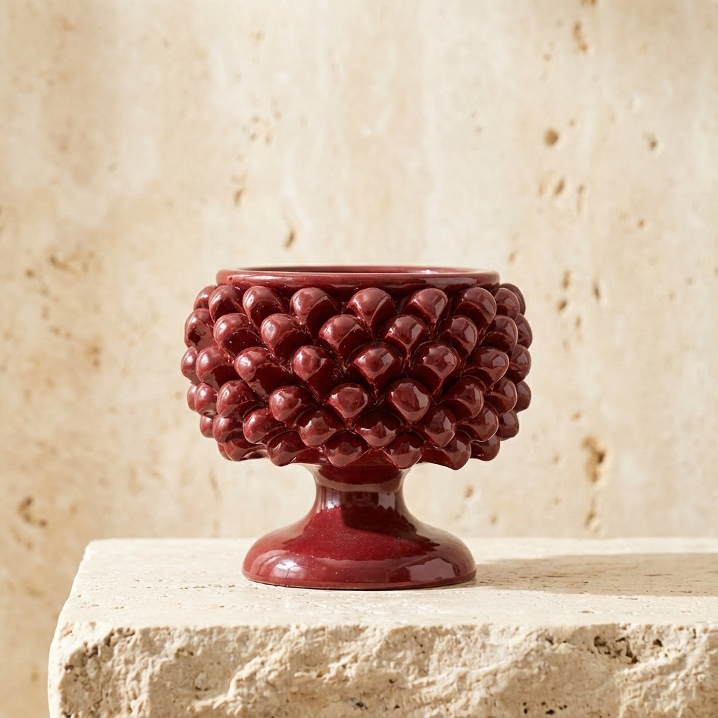 Vaso mezza pigna bordeaux in ceramica di Caltagirone - Ceramiche di Caltagirone Sofia