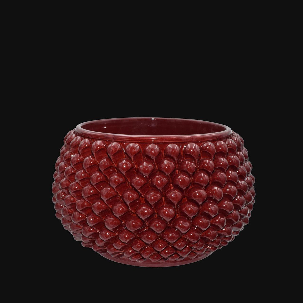 Vaso Mezza Pigna Senza Piede, Bordeaux. Ceramica siciliana di Caltagirone, Sofia