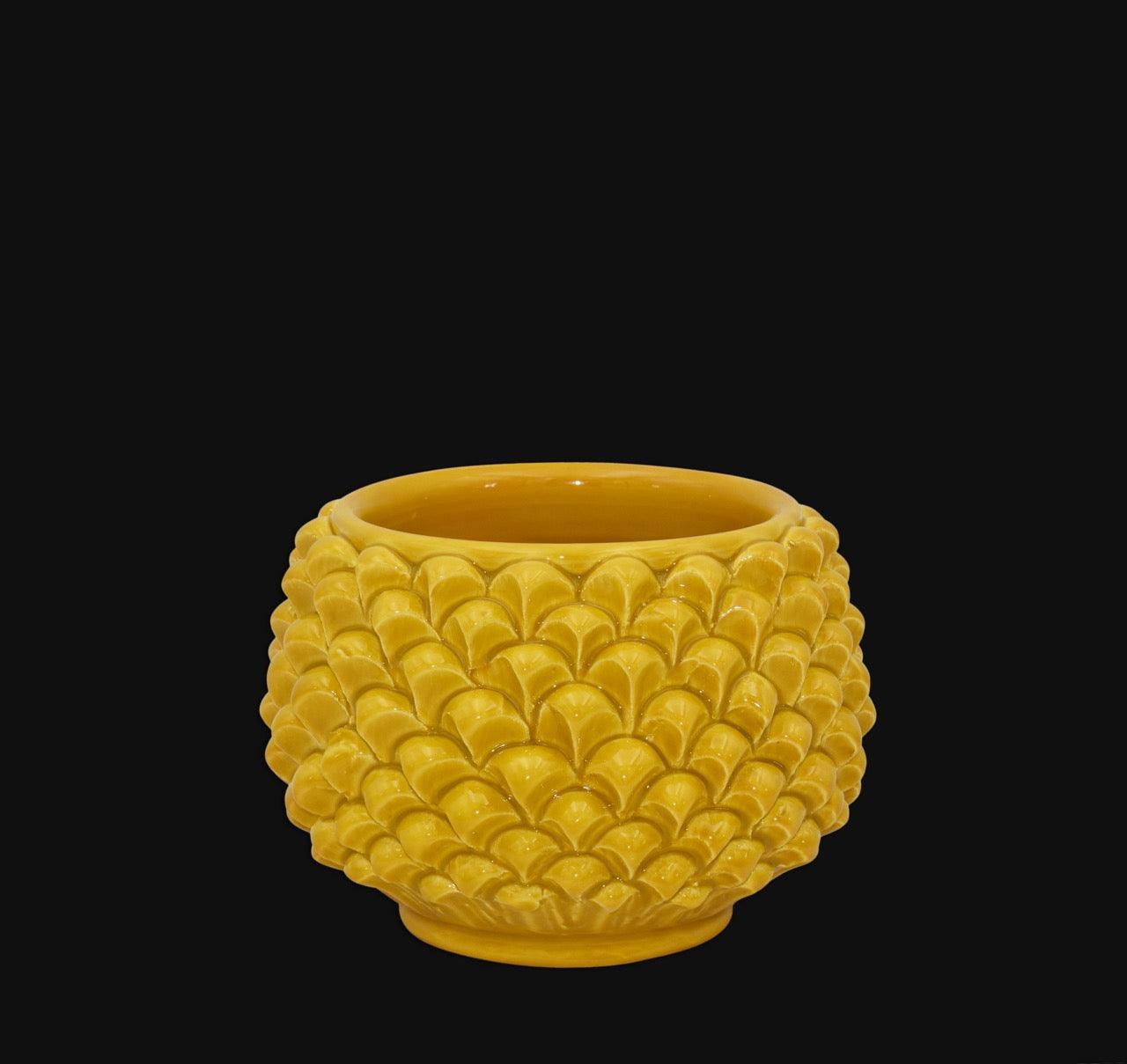 Vaso Mezza Pigna Senza Piede, Senape. Ceramica siciliana di Caltagirone, Sofia