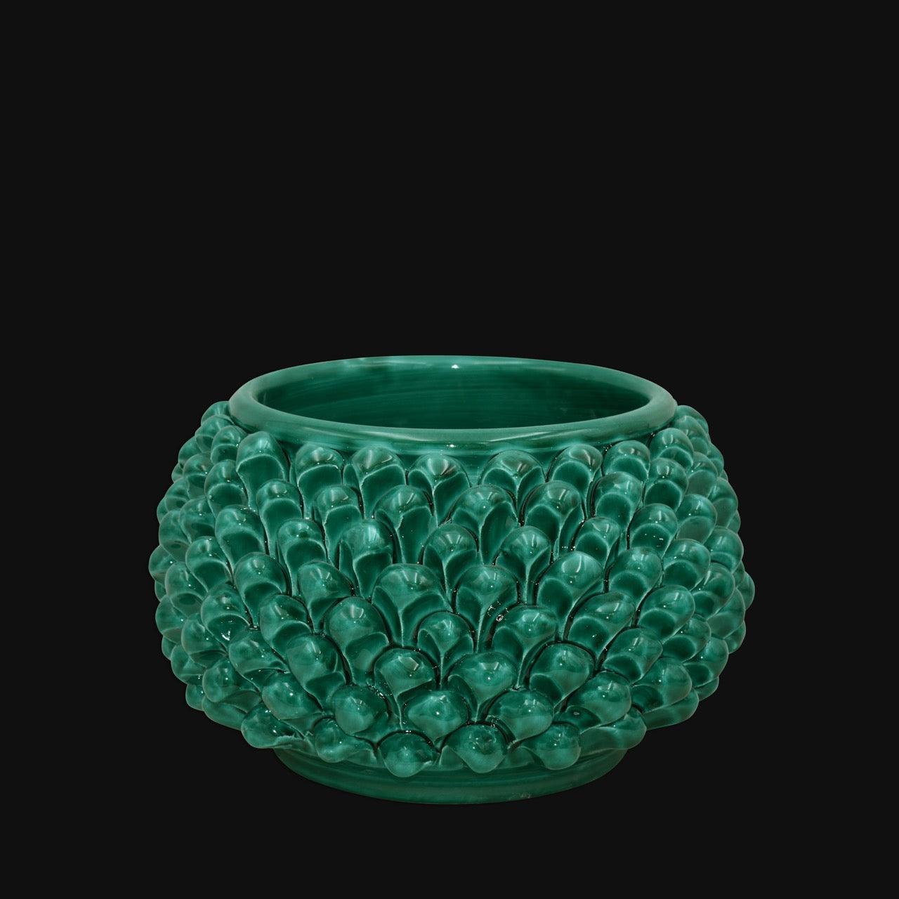 Vaso Mezza Pigna Senza Piede, Verde Smeraldo. Ceramica siciliana di Caltagirone, Sofia