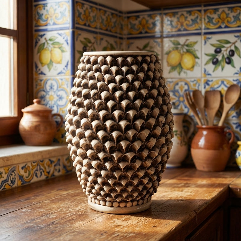 Vaso Pigna in Ceramica di Caltagirone - Madreperla Antichizzato