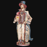 Statua in ceramica di Caltagirone fatta a mano, figura maschile con cappello e bastone, colori vivaci