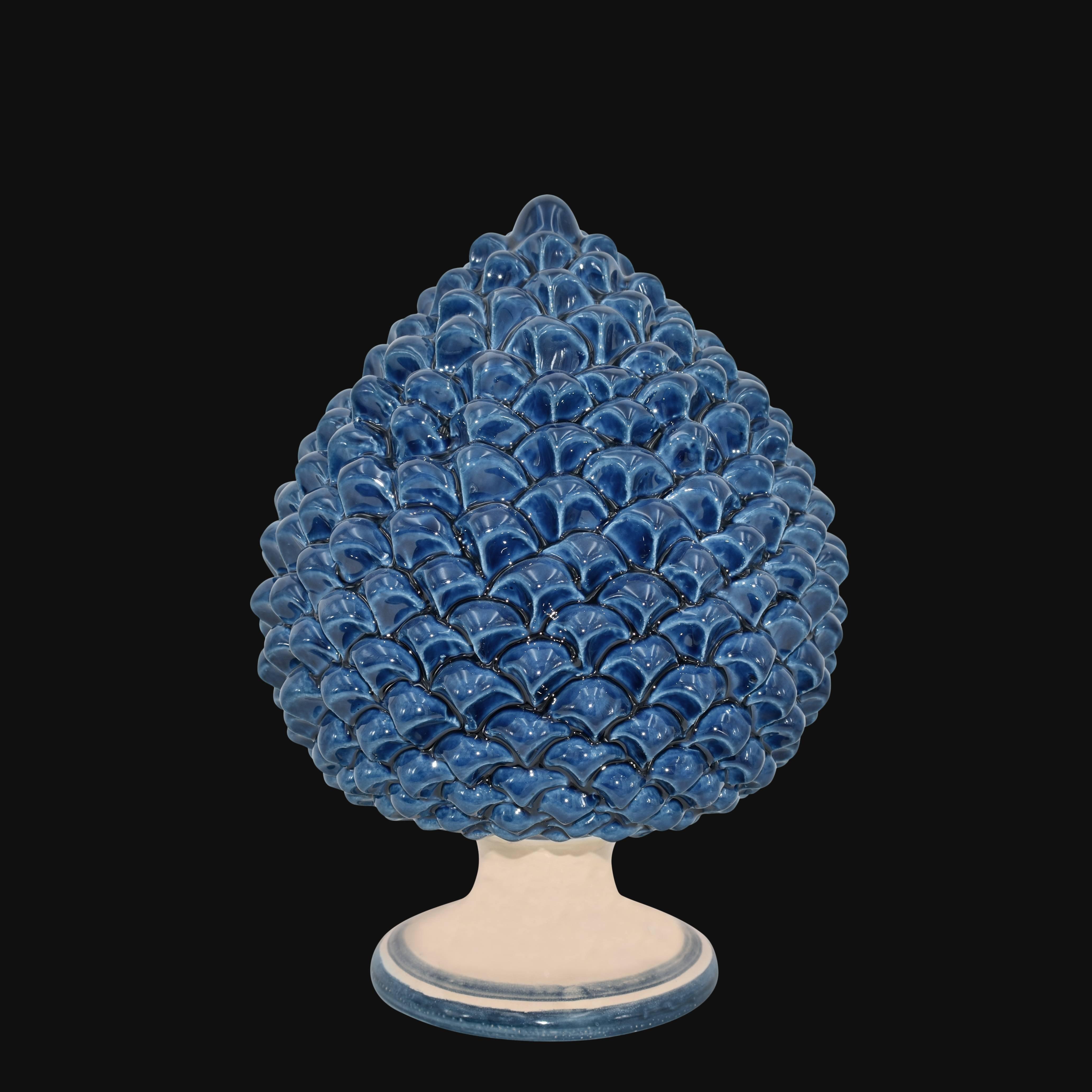 Ceramica di Caltagirone blu fatta a mano con motivo a scaglie, pezzo unico artigianale