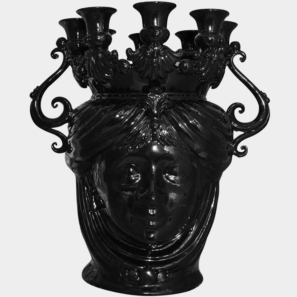 Testa di Moro a Candeliere, Donna, Black Line. Ceramiche Sofia, Caltagirone
