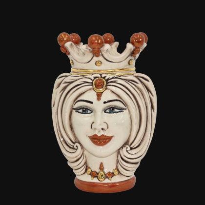 Testa di Moro con Turbante, Donna, Madreperla Antichizzato Oro e Lustri, corona e dettagli. Ceramiche Sofia, Caltagirone
