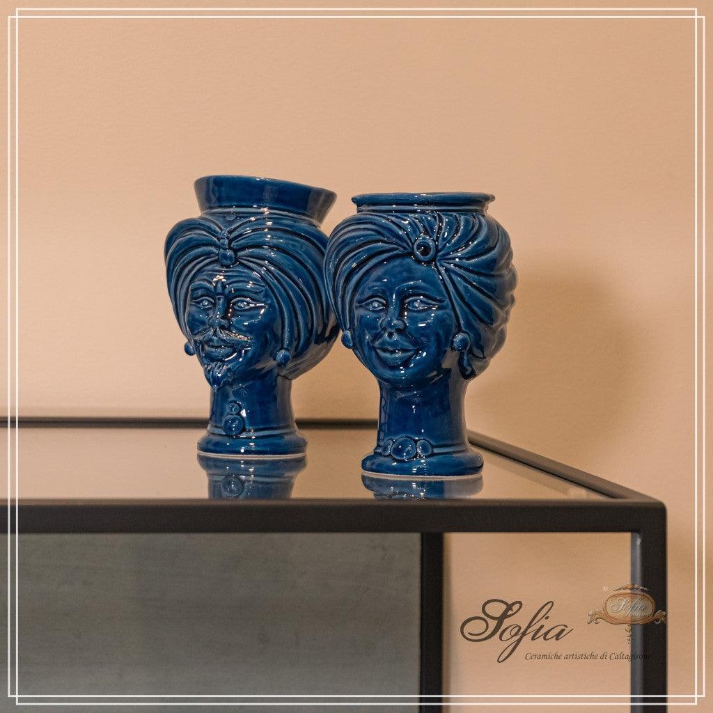 Testa Tuareg, Uomo, Blu Intenso. Ceramica siciliana di Caltagirone, Sofia