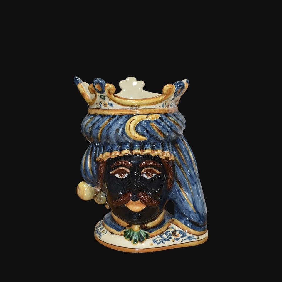 Ceramica di Caltagirone fatta a mano, testa regale con corona e dettagli colorati