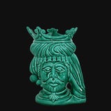 Testa di Moro, Maschio, Verde Smeraldo, corona e dettagli scolpiti. Ceramiche Sofia, Caltagirone