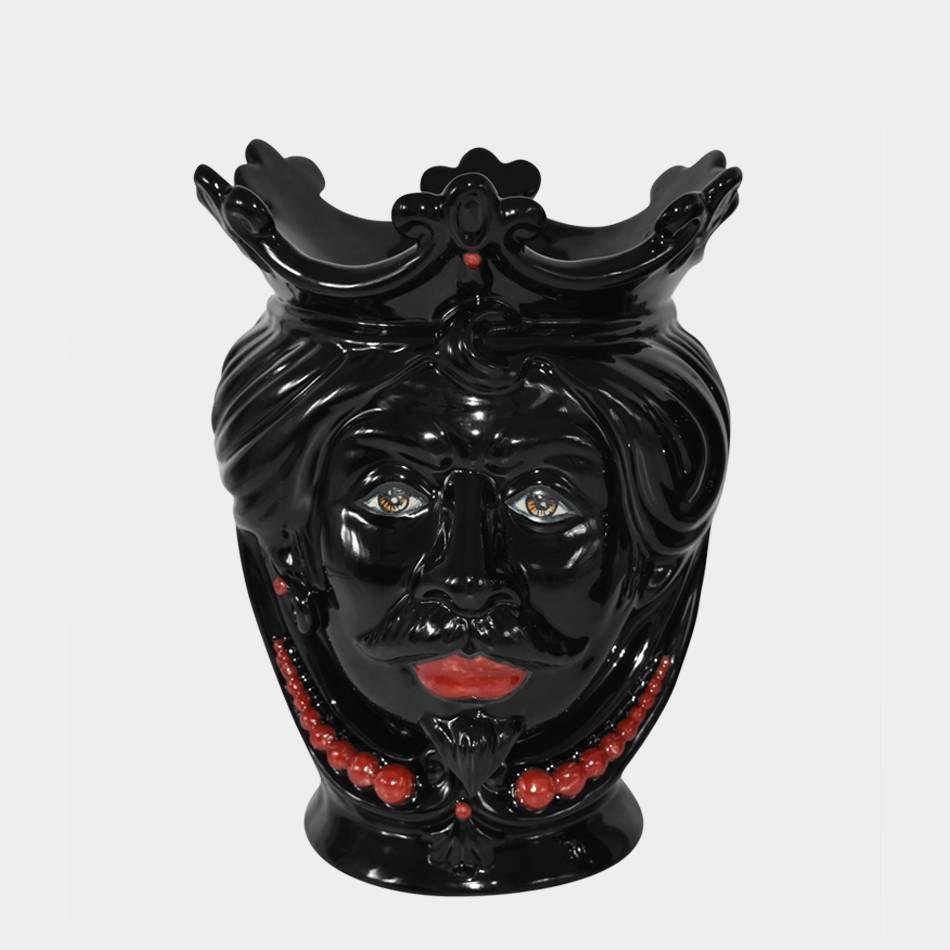 Testa di Moro con Perline, Maschio, con Perline Rosse. Ceramica siciliana di Caltagirone, Sofia