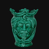 Testa di Moro con Perline, Uomo, Verde Smeraldo, brillante con dettagli scolpiti. Ceramiche Sofia, Caltagirone