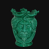 Testa di Moro, Maschio, Verde Smeraldo, brillante con dettagli scolpiti. Ceramica siciliana di Caltagirone, Sofia