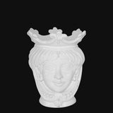 Testa di Moro con Perline, Donna, White Line, donna con corona, lucido. Ceramiche Sofia, Caltagirone