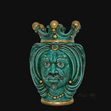 Testa di Moro, Uomo, Verde Rame, corona dorata. Ceramica siciliana di Caltagirone, Sofia