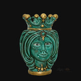 Testa di Moro, Donna, Verde Rame, corona dorata. Ceramica siciliana di Caltagirone, Sofia