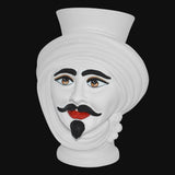 Testa di Moro, Uomo, Bianco Opaco, dettagli dipinti e barba nera. Ceramiche Sofia, Caltagirone