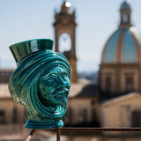 Testa di Moro con Corona, Uomo, Verde Smeraldo, smalto brillante. Ceramiche Sofia, Caltagirone