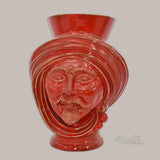 Testa di Moro, Uomo, Rosso Fuoco, dettagli dorati. Ceramica siciliana di Caltagirone, Sofia