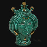 Testa di Moro, Donna, Verde Rame, dettagli dorati. Ceramica siciliana di Caltagirone, Sofia