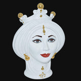 Testa di Moro, Donna, White and Gold, corona dorata. Ceramica siciliana di Caltagirone, Sofia