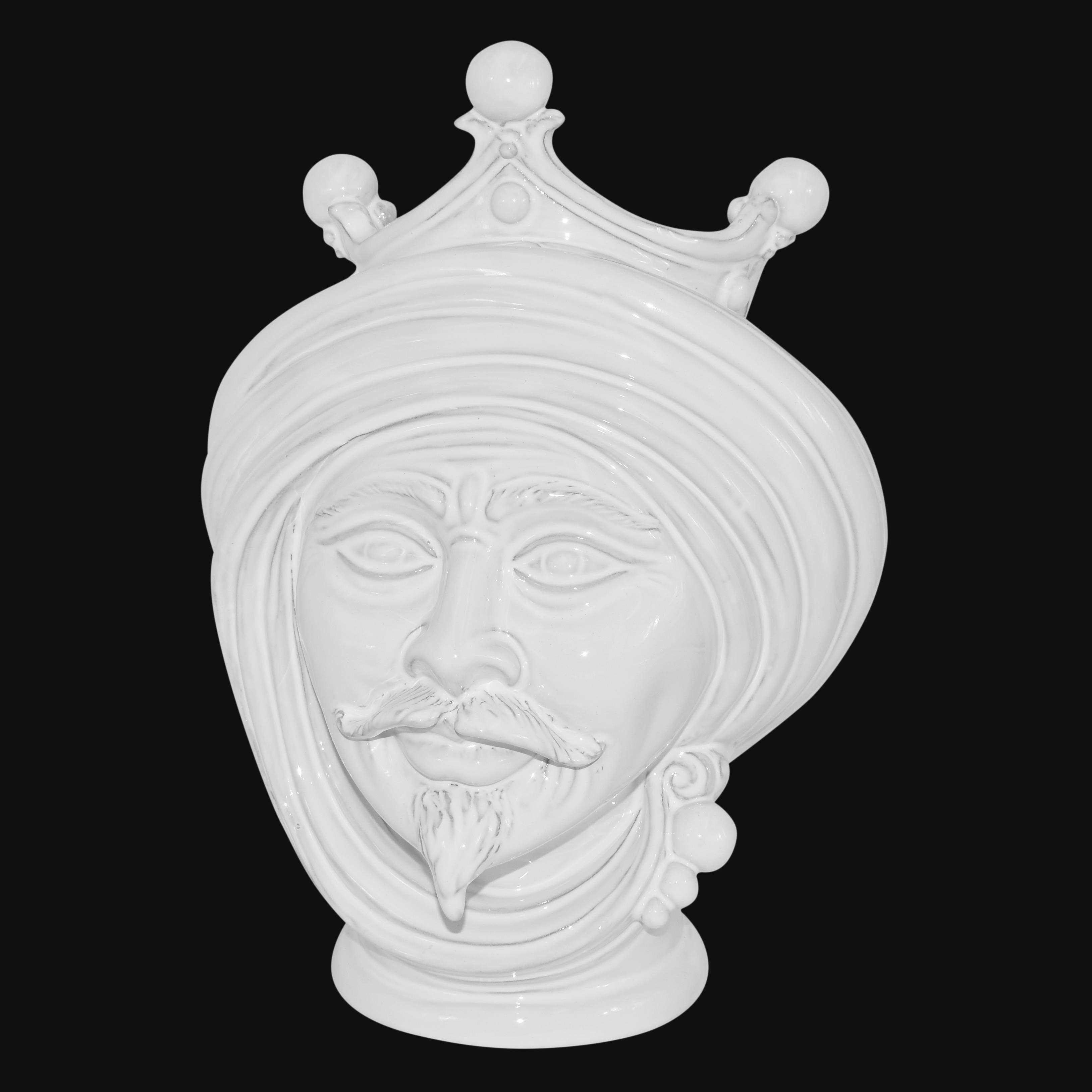 Testa di Moro, Uomo, White Line, turbante e barba. Ceramica siciliana di Caltagirone, Sofia