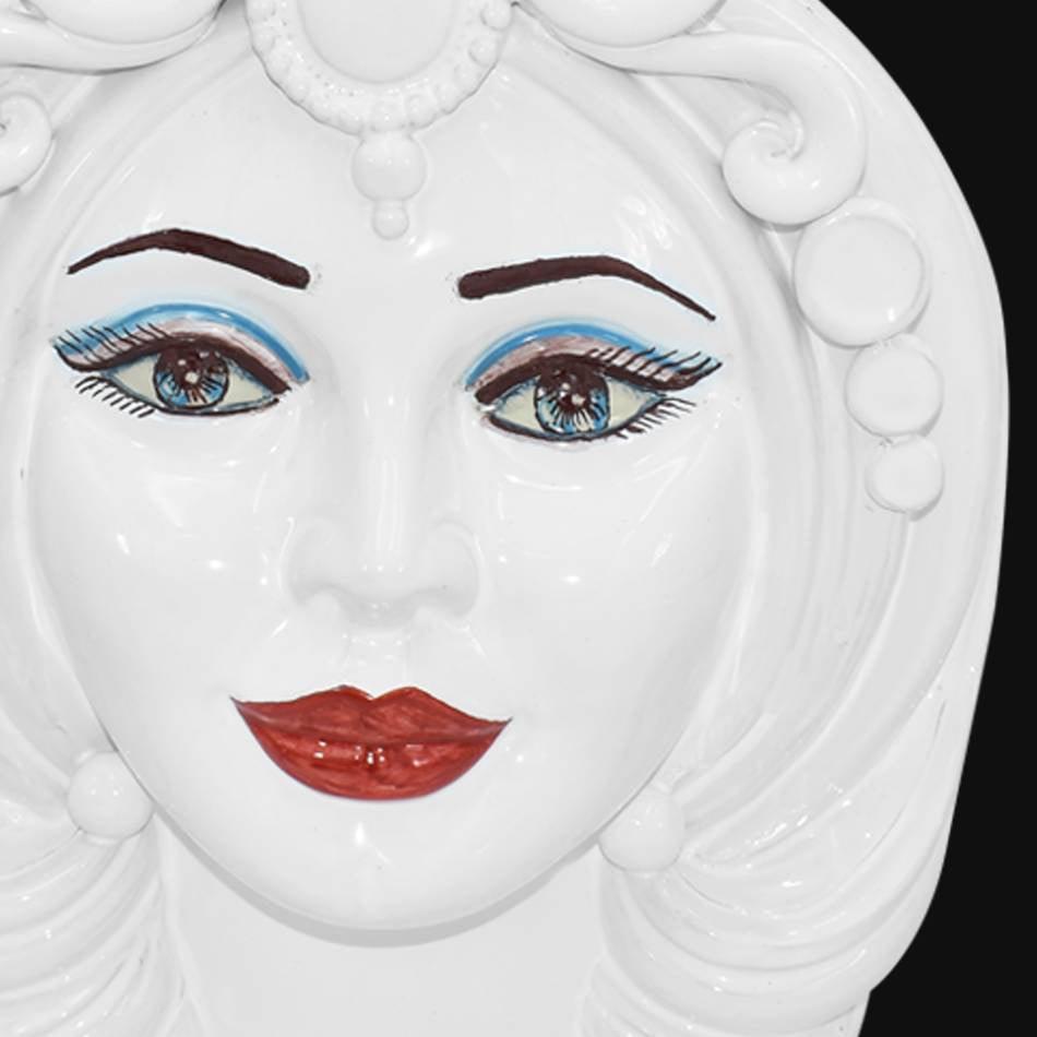 Testa di Moro, Donna, White Line, occhi blu e labbra rosse. Ceramica siciliana di Caltagirone, Sofia